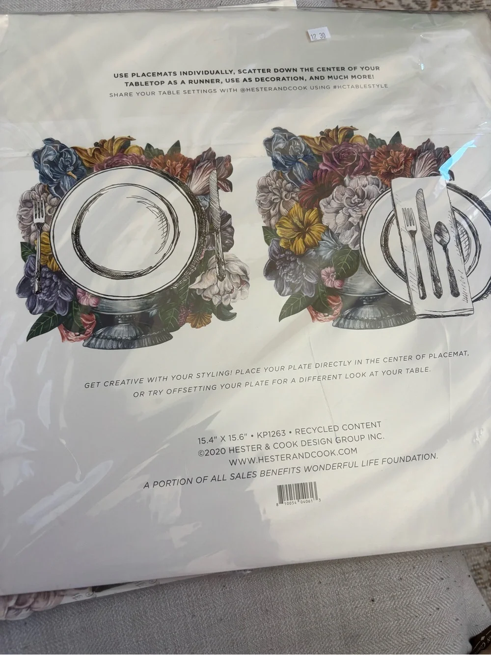 Hester & Cook Dutch Floral Paper Placemats 12-Pack NIP Botanical Table Decor